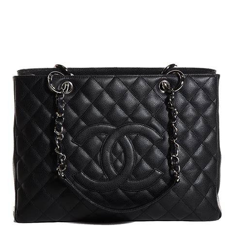 chanel black quilted caviar grand shopper tote